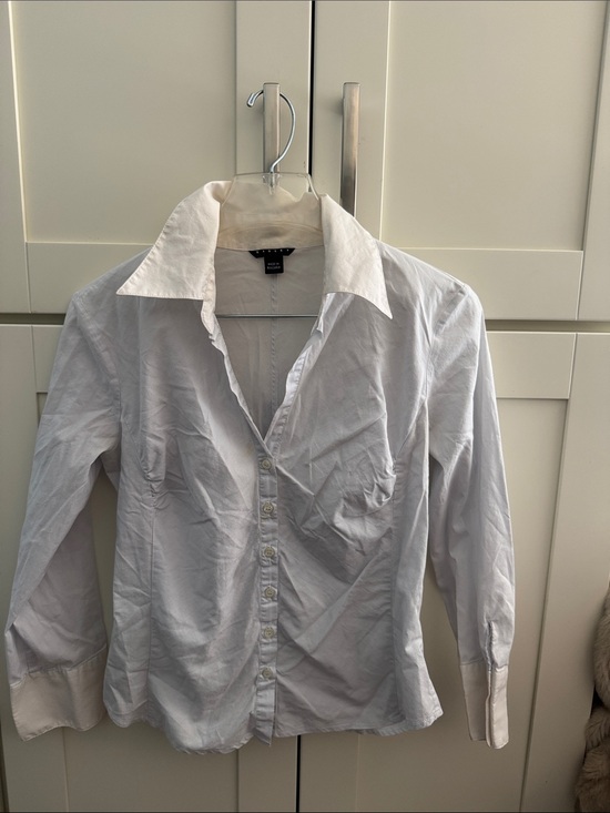 Sisley Tops - Sisley White Collared Shirt with Subtle Stripe Detail